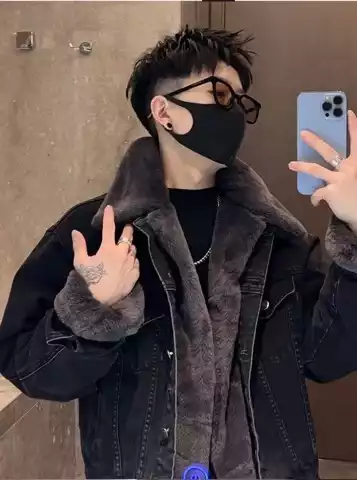 Jacket denim mix lông chồn xám