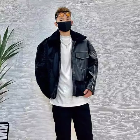 Jacket da mix lông đen