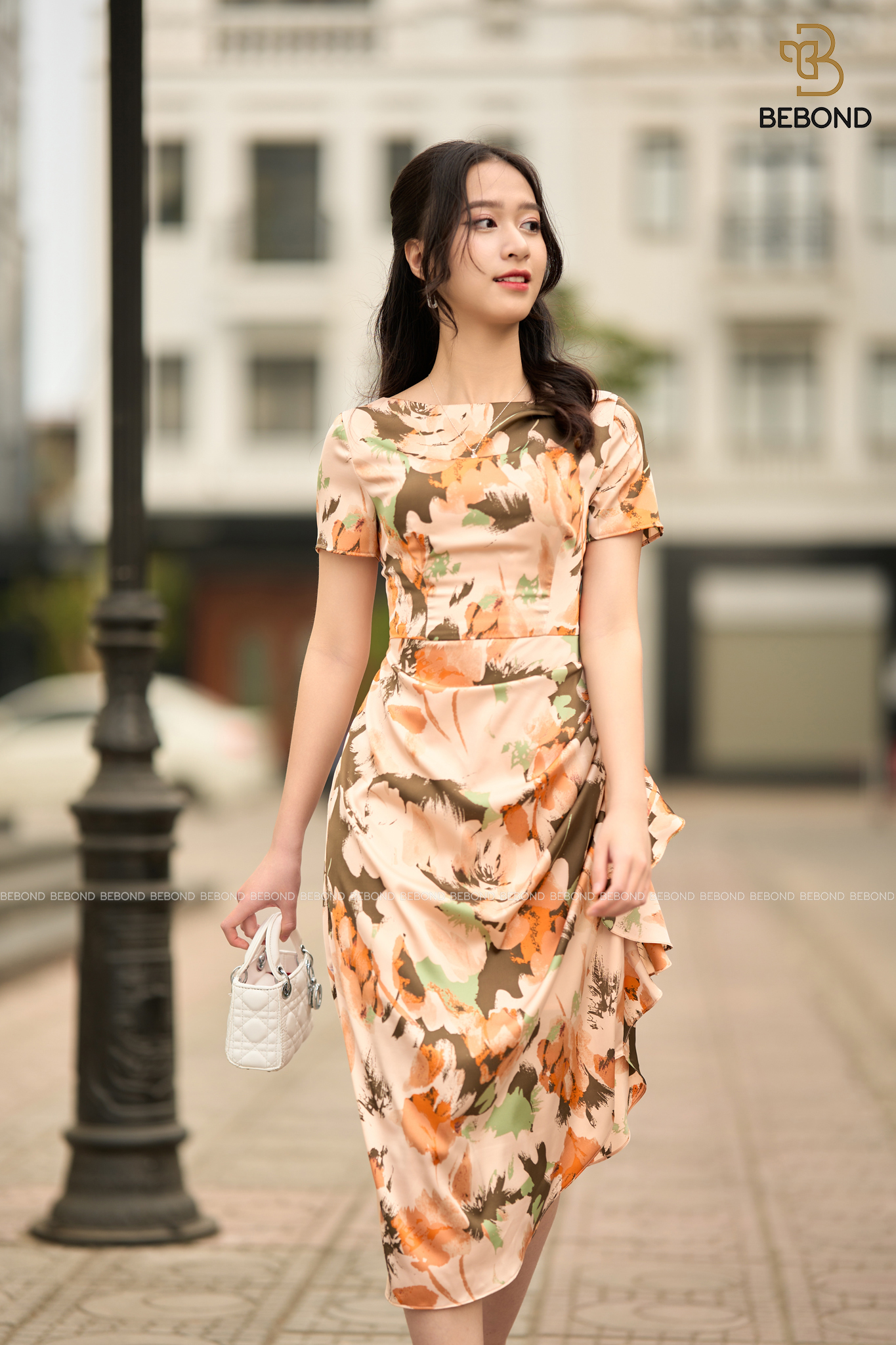 Đầm lụa xếp ly eo màu hoa BE- AMELIA DRESS