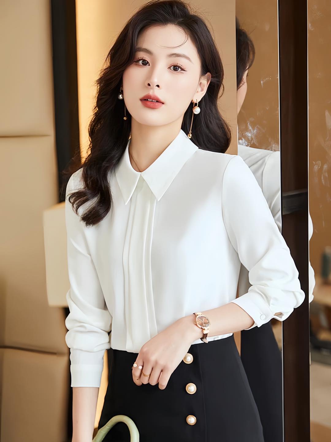 Sơ mi cổ đức xếp ly thân trước SM23-001