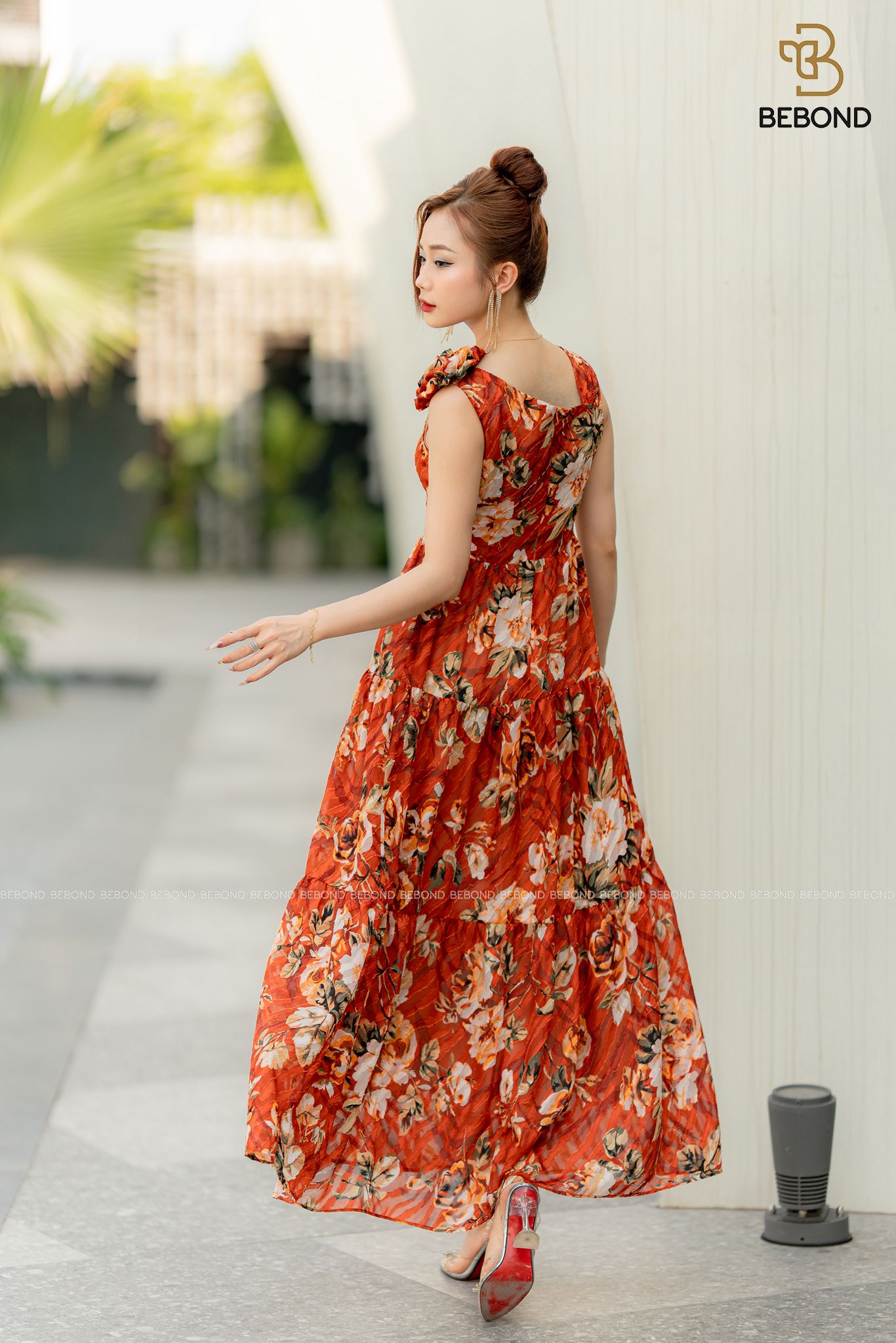Đầm voan hoa cam- Luna Dress
