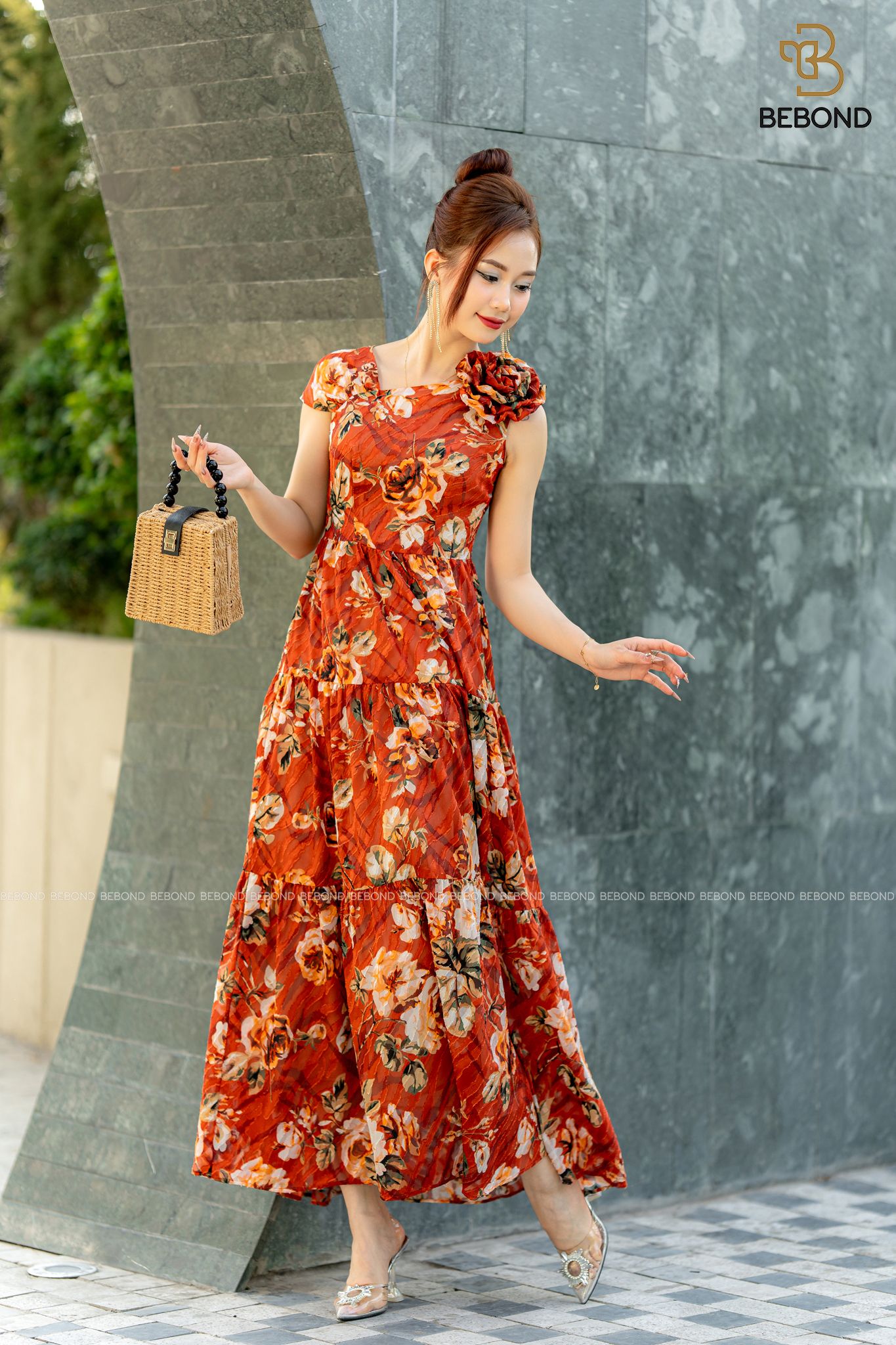 Đầm voan hoa cam- Luna Dress
