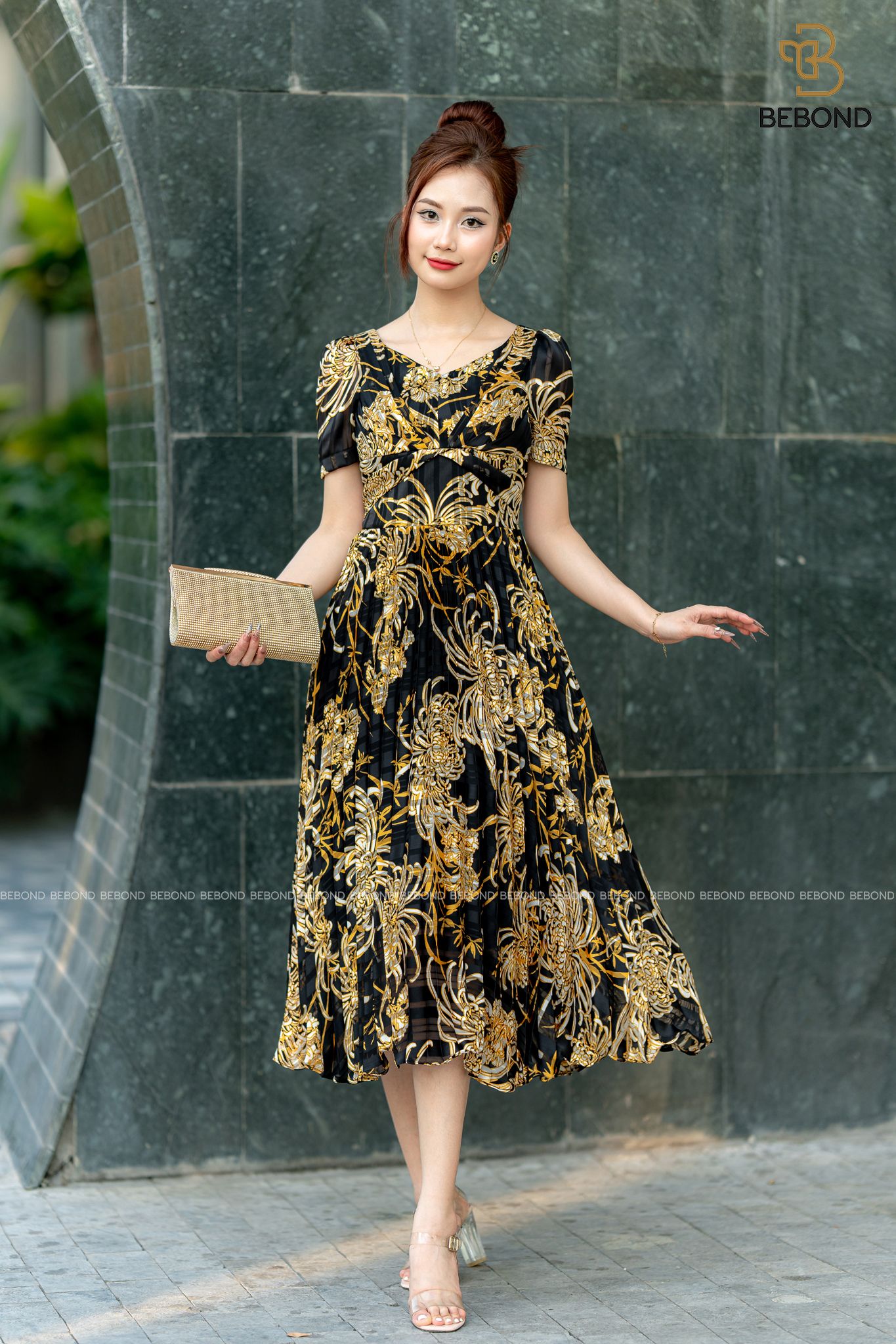 Đầm tơ xước hoa vàng.TANAZA DRESS