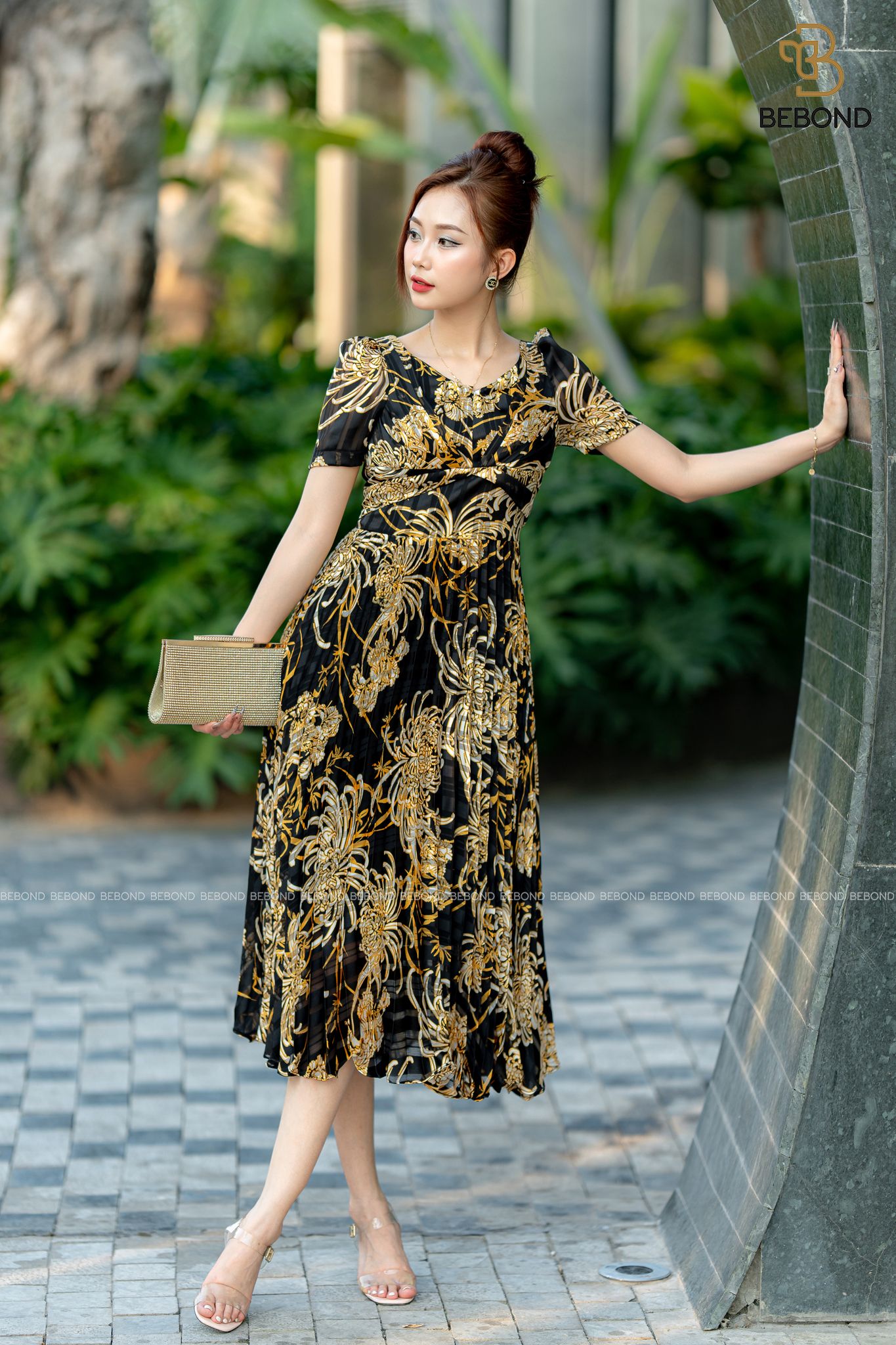 Đầm tơ xước hoa vàng.TANAZA DRESS