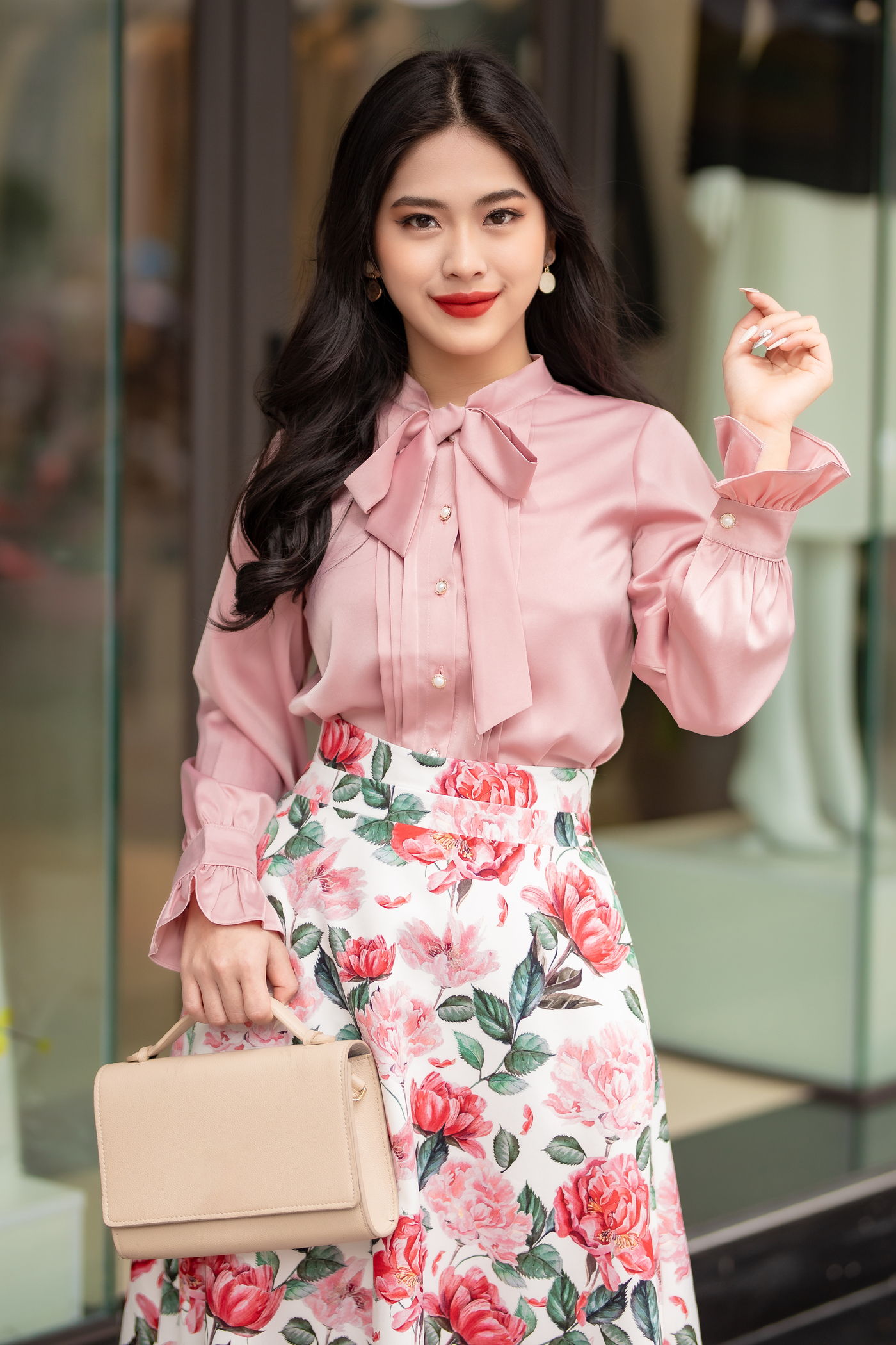 Chân váy xòe khóa đồng hoa cúc hồng - Bloomie Skirt