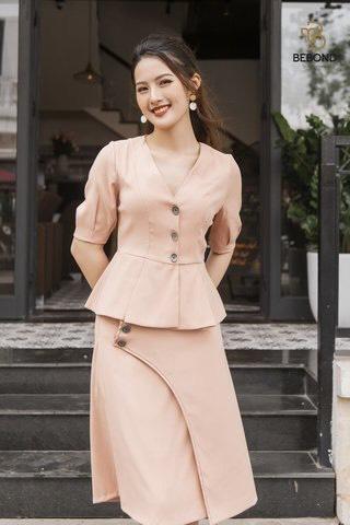 Chân váy chữ A màu be - Elin Set
