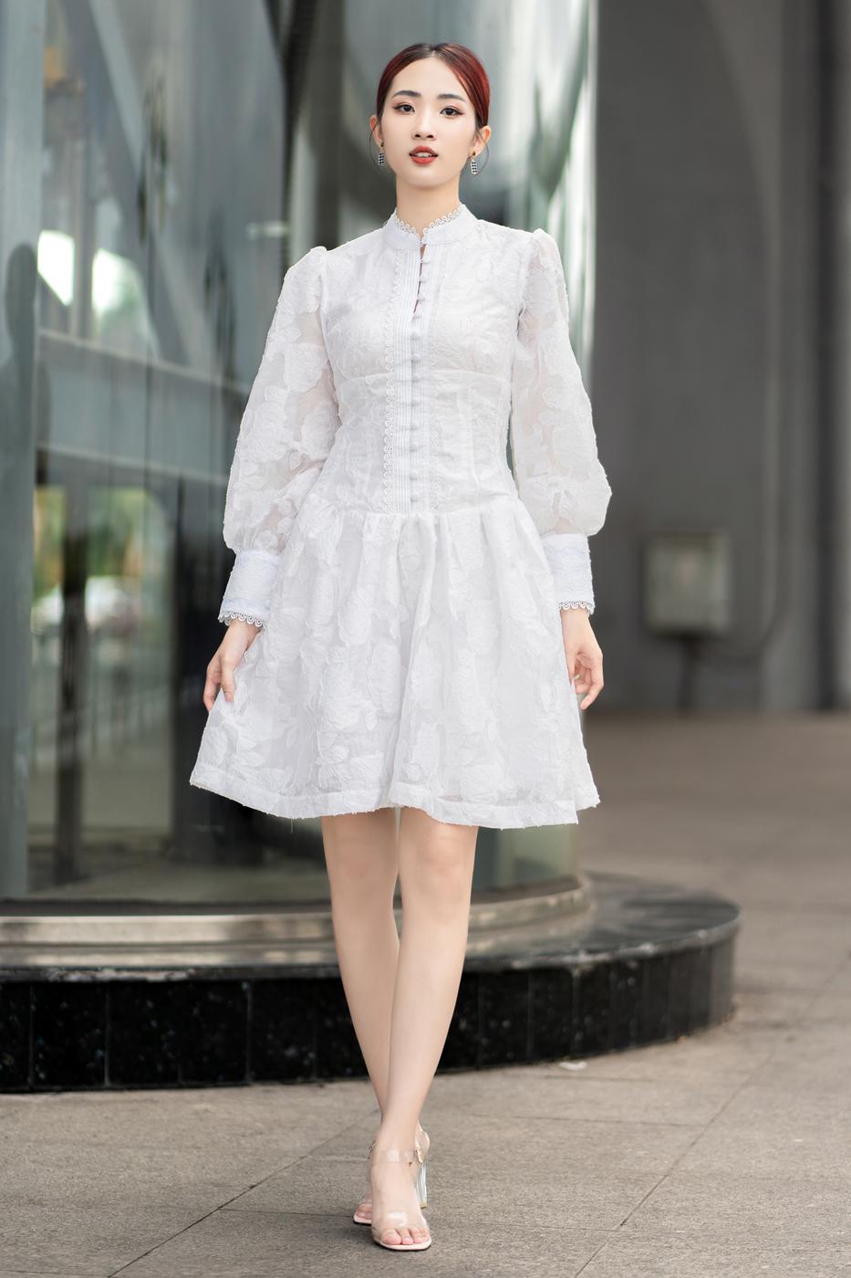 Đầm voan Oganza gấm- MÀU TRẮNG- SOPHIA