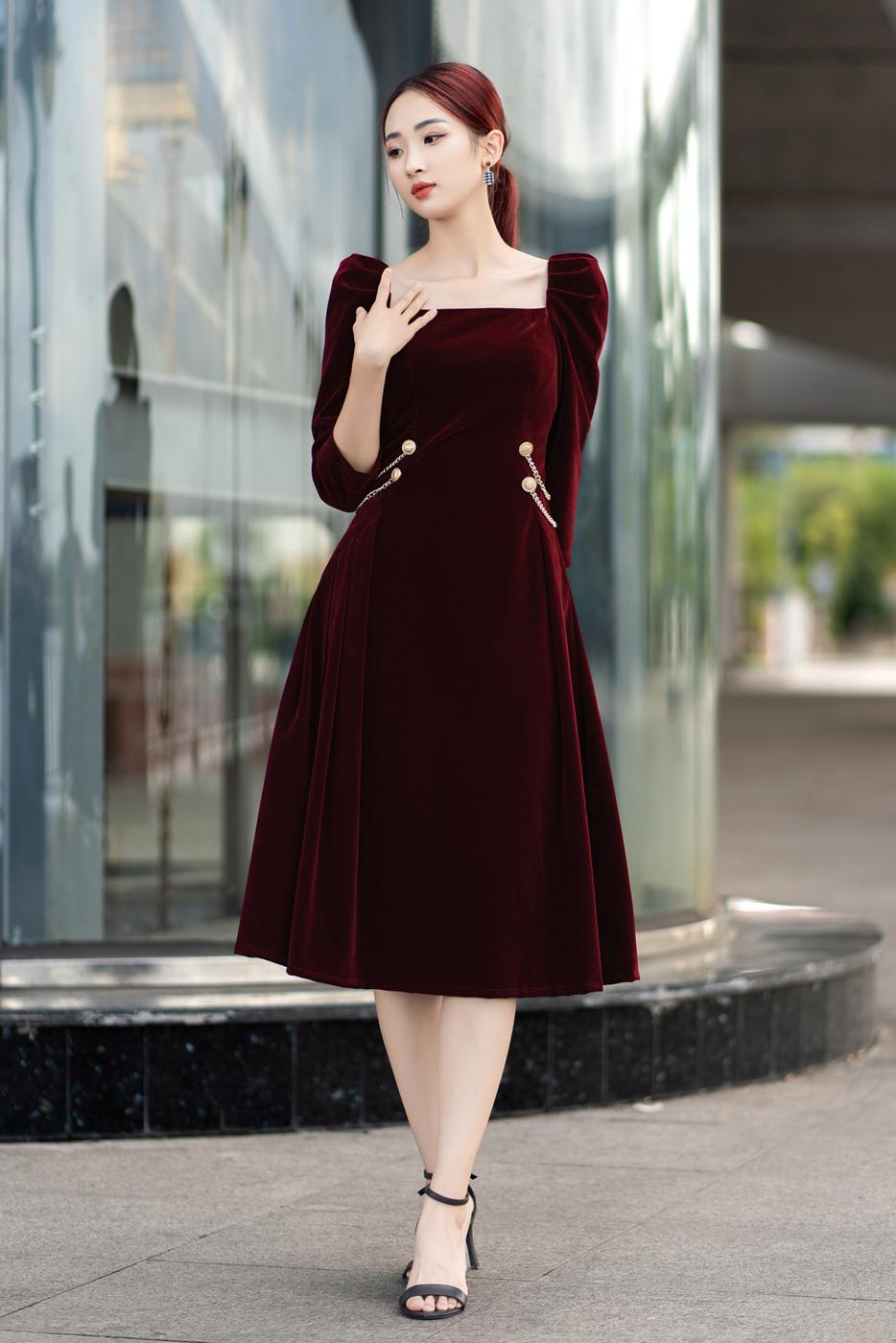 Đầm nhung nỉ màu mận- CHARLOTTE Dress