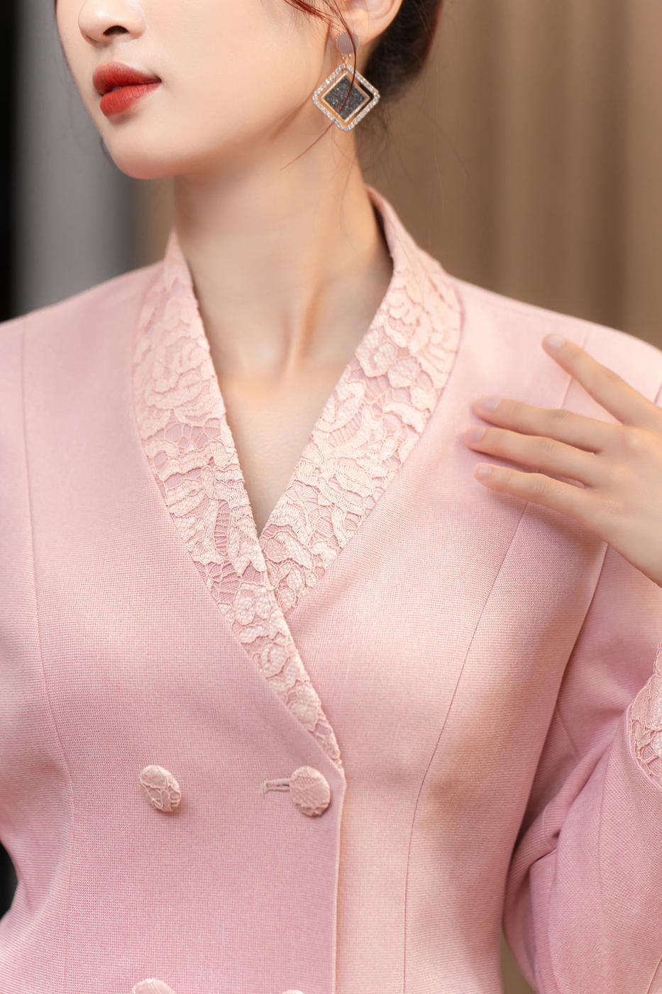 Aó Vest màu HỒNG phối ren - Calista Set