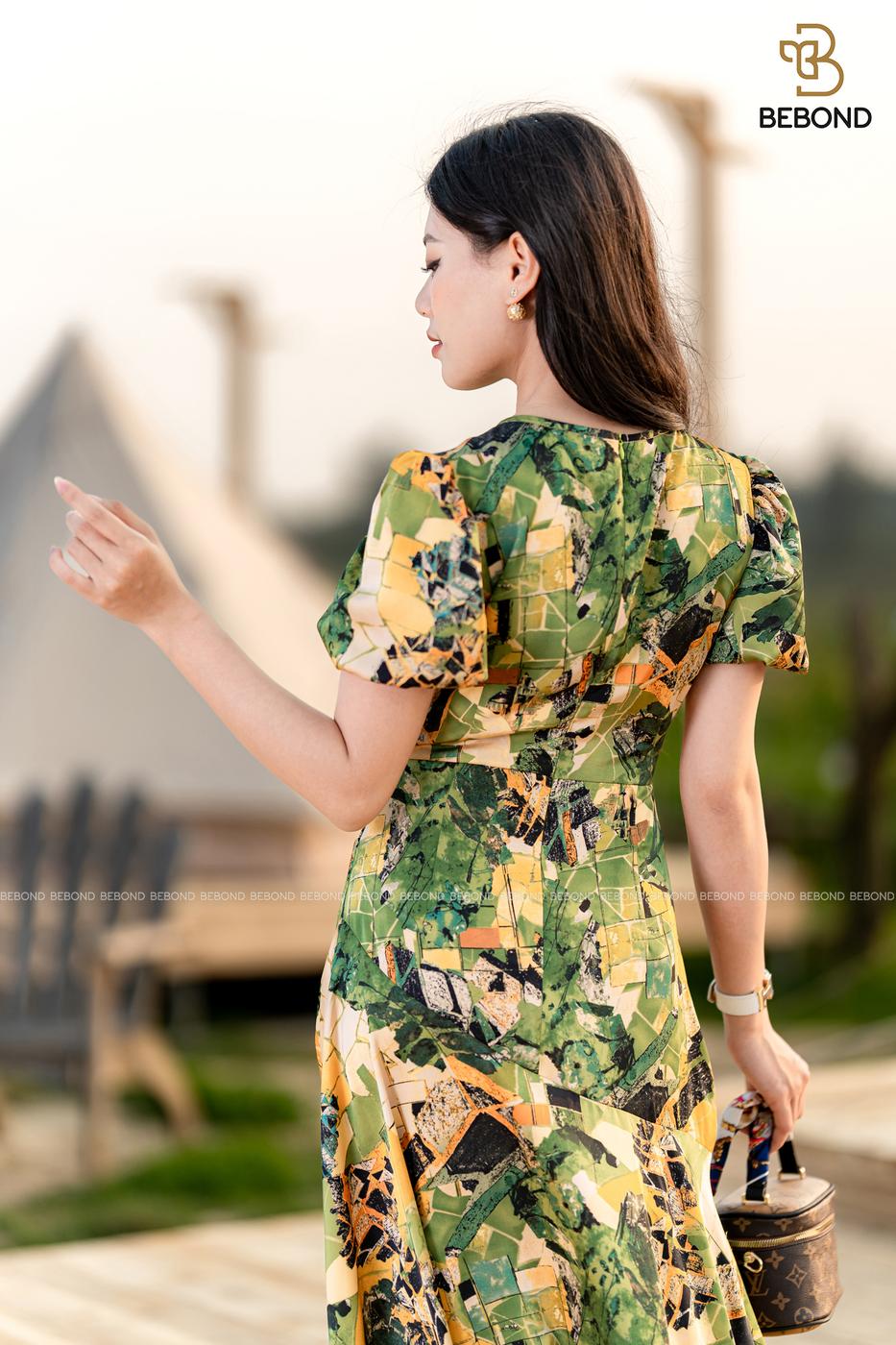 ĐẦM LỤA LATIN HỌA TIẾT HOA XANH. NAOMI DRESS