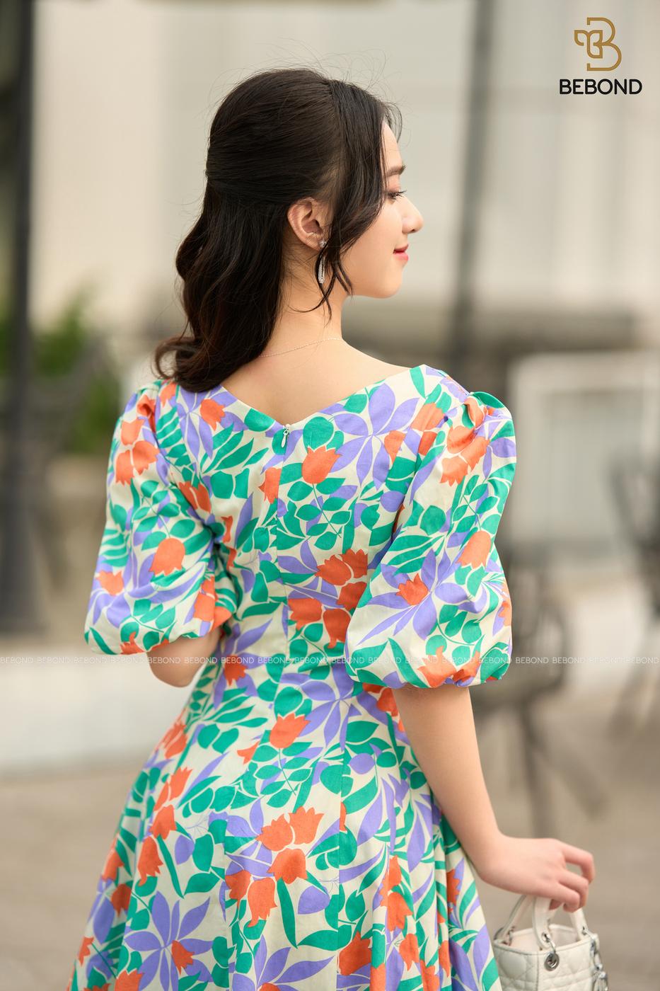 ĐẦM TAY BỒNG HOA XANH- DELIA DRESS