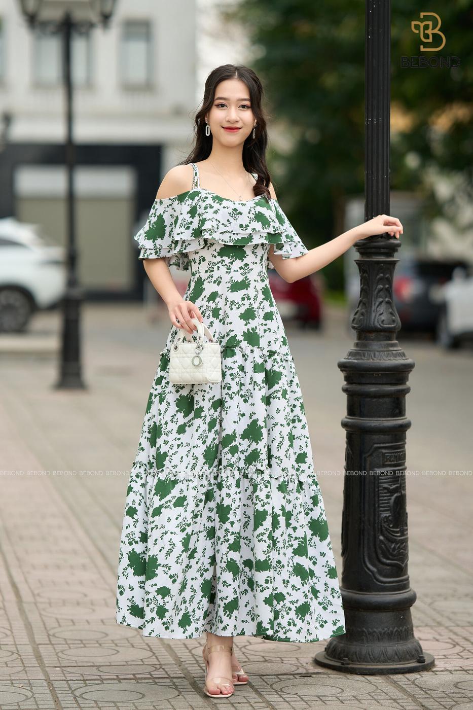 ĐẦM LỤA TRẮNG HOA XANH- SUNNY DRESS
