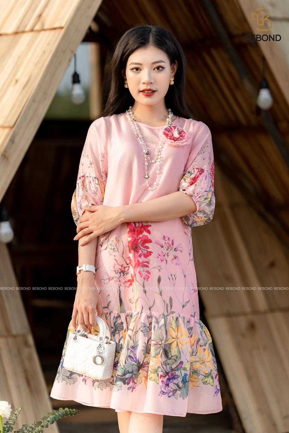 ĐẦM SUÔNG ĐÍNH HOA MÀU HỒNG- EULALIA DRESS