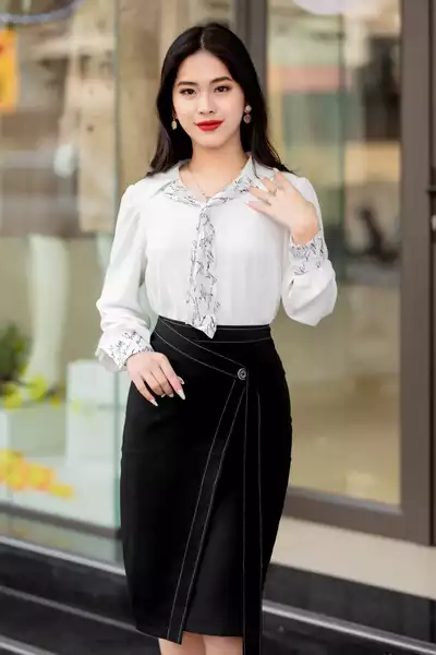 Áo sơ mi trắng thời trang cổ nơ- dài tay- vải lụa Nhật