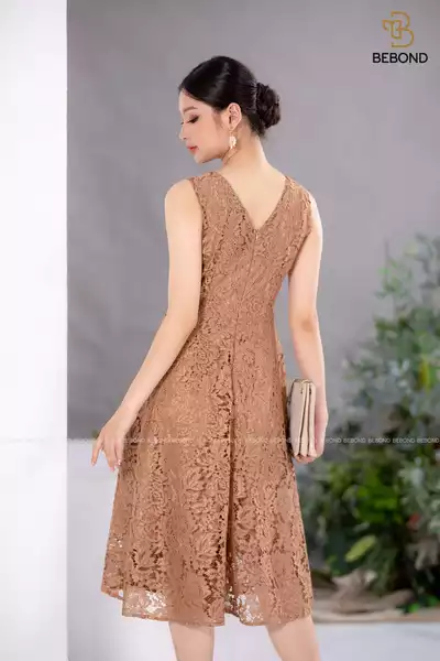 Đầm ren NÂU TÂY đính hoa- Lily Dress