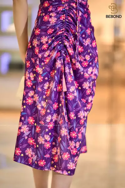 Đầm rút dây phối hoa màu TÍM- Katie Dress