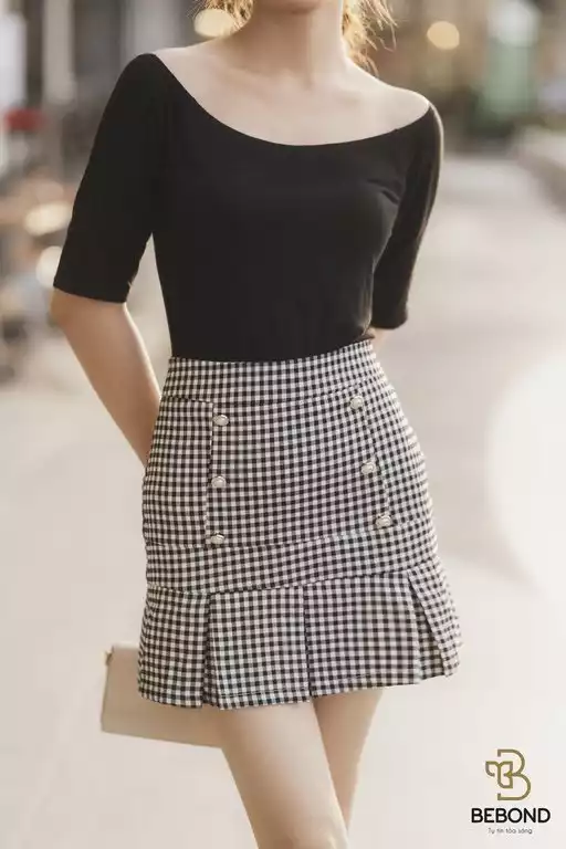 Chân váy thời trang nữ kẻ caro trắng đen - Viria Skirt