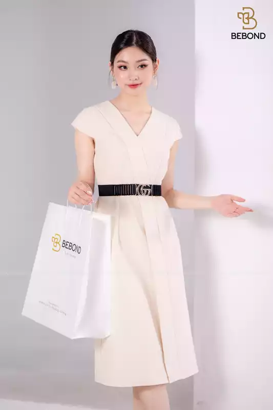 Đầm liền màu kem tay hến - Jenny Dress