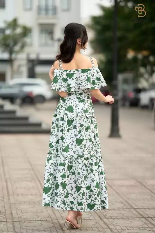 ĐẦM LỤA TRẮNG HOA XANH- SUNNY DRESS