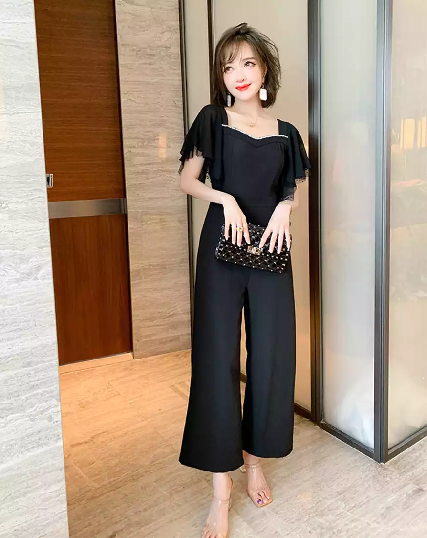 Jumpsuit thiết kế tay cánh tiên phối đá