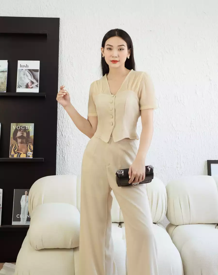 Set bộ áo kiểu cổ điển quần ống rộng - Phong Cách Sài Gòn